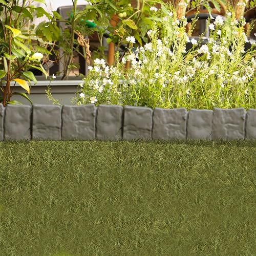 DIVCHI Grey Stone Effect Lawn Edging 10 Pcs Cobblestone Garden Border Flower Bed & Grass Path Garden Edging Fencing Plastic