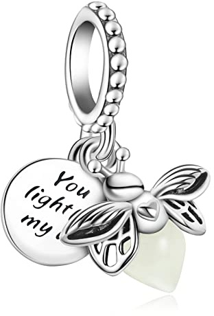 Annmors Glow in the Dark Femme Charms Firefly Luciole Phosphorescente Argent Sterling 925 Pendentif avec Zircon Cubique pour Bracelet