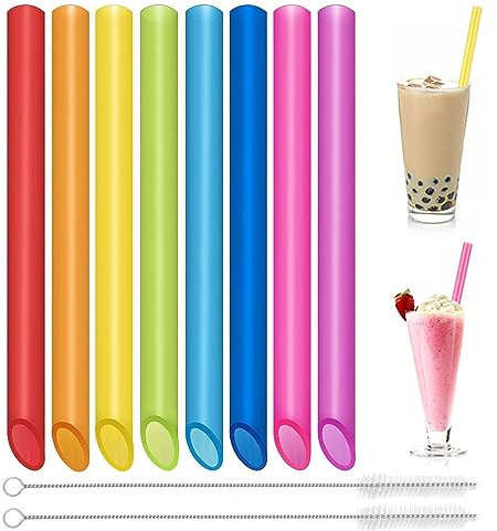 16 Stück Bubble Tea Strohhalme, Wiederverwendbare Strohhalme, Farbige Dicke Strohhalme mit 2 Reinigungsbürsten für Verschiedene Getränke (26cm x 1cm)