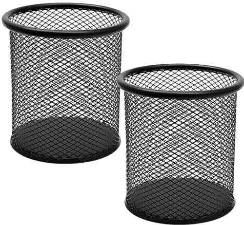 DIFIT Stiftehalter, Drahtmetall Stifteköcher, Schwarz Stifthalter Stiftebox, Rund Stiftehalter Schreibtisch, Stiftebecher Stifte Halter für Büro/Schule, Pencil Holder Stifte Aufbewahrung (2 Stück)