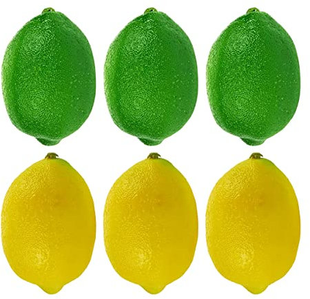 SamHeng 6 Pcs Artificial Lemons Fruit Decoration, Lifelike Green Lemons Yellow Lemons Fake Fruits Toy for Home Kitchen Party Decoration Photography Props