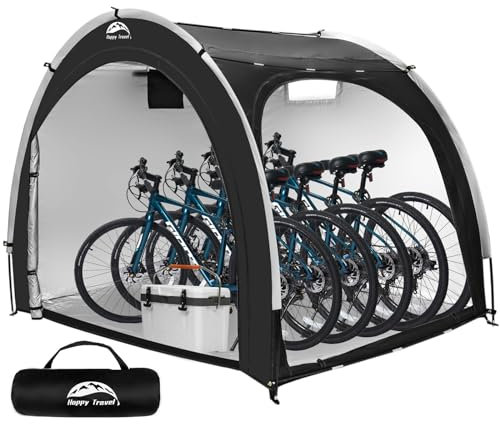 Happy Travel Bike Storage Shed Tent,Outdoor Portable Bicycle Storage Sheds with 210D Oxford Fabric PU4000 Waterproof for 2/3/4/6/8 Bikes,Bike Covers Shelter for Motorcycle,Garden Tools,Toys,Lawn Mower