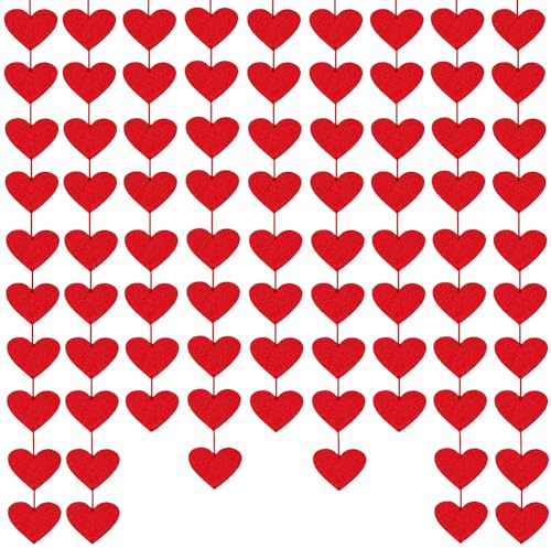 AouEtnay 120 Red Heart Felt Garland Valentines Day Decor