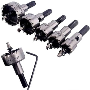 5 Stück Lochsäge Hartmetall-Bohrer, 16-30mm HSS-Stahl Bohrer-Lochsägen-Set Titanbeschichteter Lochöffner Zentrierbohrer für Edelstahl, Eisen, Legierung, Holz, Kunststoff