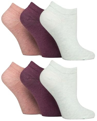 Gentle Grip - 6 Pairs Diabetic Trainer Socks for Women | Non Elastic Soft Top Extra Wide Ankle Socks (4-8, Pink/Mint/Raspberry)