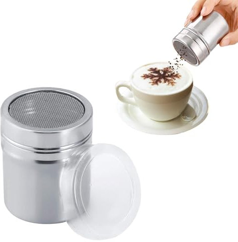 Spargi Cacao in Polvere,Spargi Zucchero a Velo in Acciaio Inossidabile con Coperchio,Adatto per Matcha in Polvere,Cacao in Polvere,Zucchero in Polvere,Pepe (5,2×5,2×7 cm)