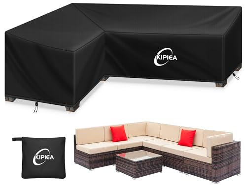 Kipiea Coperture per mobili da giardino a forma di L Impermeabili, Copertura per divano angolare da esterno 420D Tessuto Oxford Antivento, Anti-UV, Resistenti agli Strappi - ( 200x250x85x78/61cm)