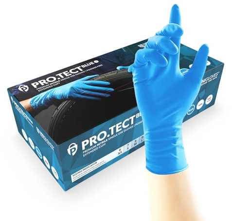 UNIGLOVES PRO.TECT Blue Nitrile Disposable Gloves, Extended Cuff, Nitrile Gloves, Box of 100, Size L