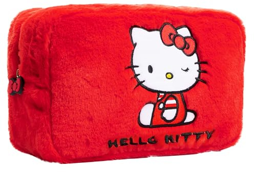 Hello Kitty söt makeupväska fluffig kawaii resväska, sminkväska med dragkedja för kvinnor tonåringar flickor, present till henne