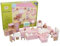 Mostop Wooden Dollhouse Furniture Set,22 Pcs Miniatur-Puppenhaus-Zubehör, 4 Zimmer Holz rosa Puppenhaus-Zubehör Pretend Play Möbel Spielzeug für Kinder Jungen Mädchen