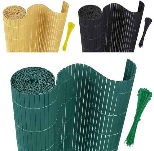 AufuN Recinzione frangivista in PVC, 200 x 1000 cm, con fascette per cavi, standard, in bambù, protezione dal vento per giardino, balcone e terrazza, struttura interna a W, lamelle rinforzate (verde)