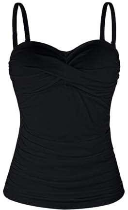 Ocean Blues Women's Black Twist Bandeau Swimsuit Top Ruched Tummy Control Tankini Top Size Medium