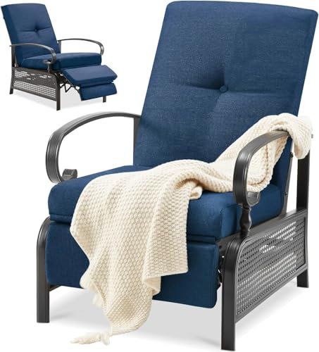 UNIONLINE UNIONLINERelaxliege Gartenliege Sonnenliege, Verstellbarer Liegestuhl für die Terrasse, Loungesessel aus Metall für den Außenbereich für Hinterhof, Veranda, Pool oder Garten (Marineblau)