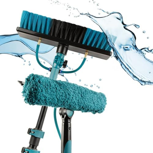 Sillar Scopa telescopica con tubo acqua, Estensibile 7 Metri, Contenitore detergente, Pulizia Pannelli fotovoltaici, lavaggio di camion, auto, finestre, poster di negozi, imbarcazioni, Versatilità