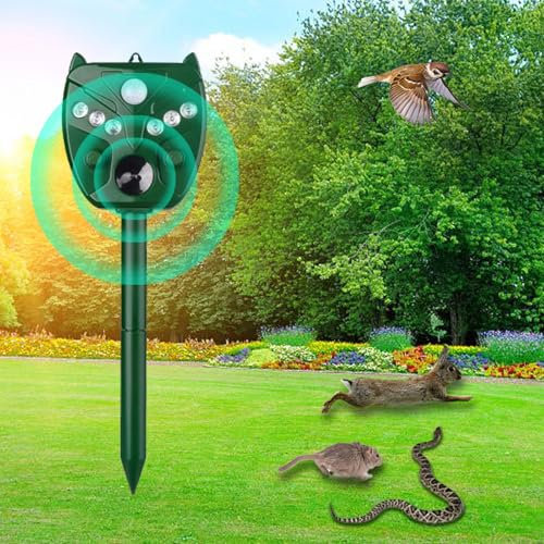 Hulaiyaa Repulsif Ultrason Chat Solaire, 5 Modes Répulsif Chat Ultrason Exterieur, Répulsif Solaire Contre Les Campagnols, Charge USB Répulsif à Ultrasons Anti Taupe pour Chien Souris Ratons Animaux