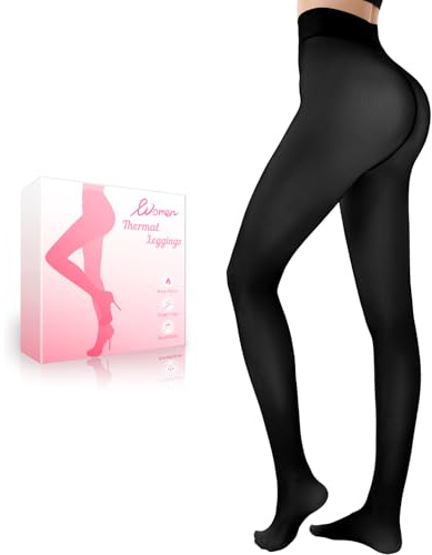 HONGTEYA Fleece Lined Tights Women Winter Thermal Leggings Pantyhose Fake Translucent Thick Warm Sheer Tights (US, Alpha, Medium, Regular, Regular, all black)