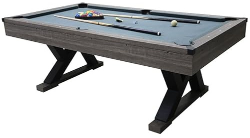 7ft Family Snooker Pool Table – Unique Design – Includes All Accessories – Indoor Game for Kids & Adults (Grey Cloth with Wood Grain Cabinet)