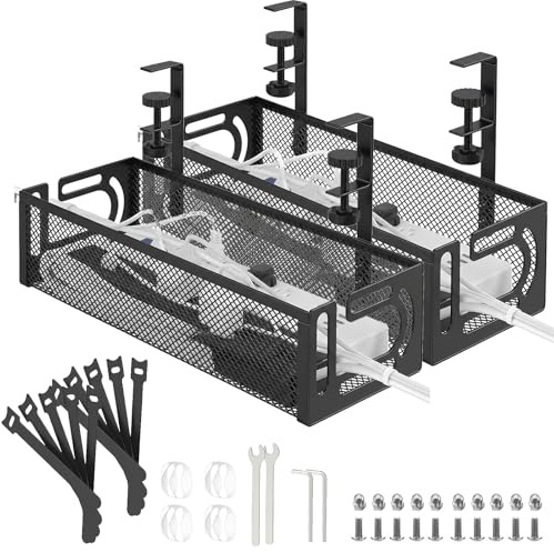 Kabelmanagement Unter dem Schreibtisch - Kabel Management für Schreibtisch,Ohne Bohren, Erweiterbar, Kabelkanal Organizer für Schreibtisch, Tisch Kabelhalter - Schwarz 2Pack