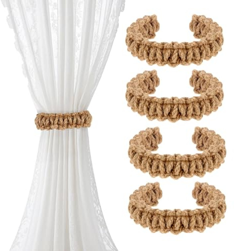 JOOTUEPO Cintas para Cortinas, 4 Piezas Cinta Trenzados Bohemios para Cortinas, Sujetadores para Cortinas, Soportes para Cortinas, para decoración del hogar Oficina