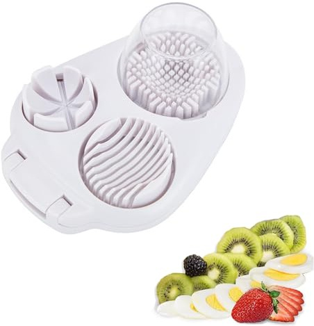 pclapora Taglia Uovo Sodo, Tagliauova in Acciaio Inox, Slicer di Uova a Tre in Uno, Sguscia Uovo Sode, Tagliauovo a Fette per Kiwi, Fragole, Cibi Morbidi, Gli Utensili da Cucina