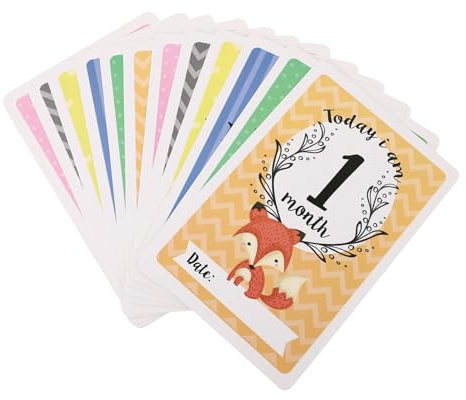 Gogogmee 12Pcs Wood Baby Birth Cards Monthly Photo Prop Cards for Month Old Achievements Growth Recording Decor