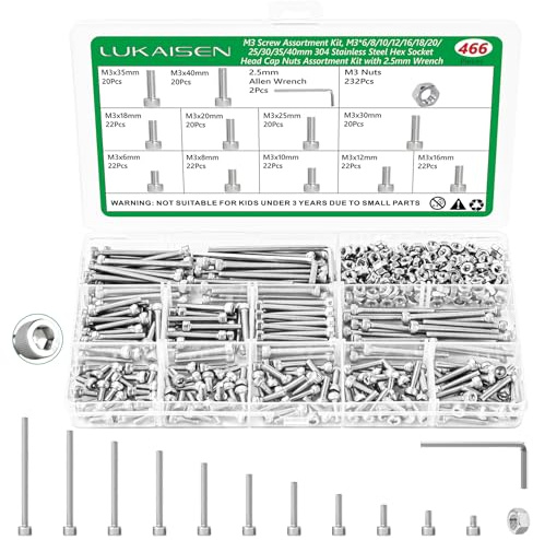 466 Pz Set di Viti M3, Bulloni e Dadi Set, Bulloni Viti a Testa Cilindrica con Esagono Incassato, Bulloni Viti a Testa Tonda e Dadi e Rondelle, Bulloni a Testa Esagonale