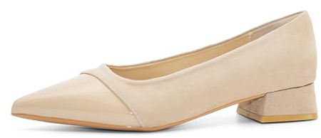 MiaZane Tacones Salón Punta Afilada Tacón Bloque Bajo Slip On Materiales Mixtos Zapatos Vestir para Trabajo Oficina Uso Diario Suela Goma,Nude,37 EU