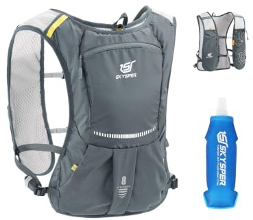 SKYSPER Chaleco de Hidratación Running 5L | Chaleco Ligero con Botella 500ML y Diseño Reflectante para Trail Maratón y Senderismo