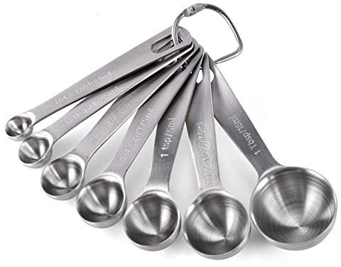 U-Taste 18/8 Stainless Steel Measuring Spoons Set of 7, (1/8, 1/4, 1/2, 3/4 TSP, 1 TSP, 1/2 tbsp & 1 tbsp) for Dry and Liquid Ingredients