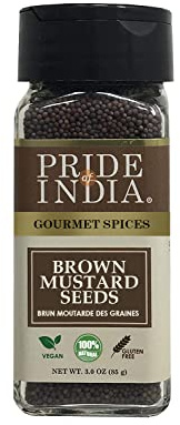Pride of India Brown Mustard Seeds – 2.5 oz | Whole Mustard Seed with Bold Pungent Spicy Flavor | Gourmet Indian Spice for Cooking, Pickling, Tempering. Meat Rubs & Spice Blends | Dual Sifter Jar