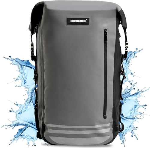 KRONOX 30L Rolltop Ryggsäck: 100 % Vattentät Motorcykelryggsäck Med Avtagbart Laptopfodral, Hjälmnät Och Svansväska Funktionalitet, Grå