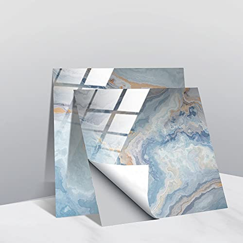 Hiseng 10 Pezzi Pellicole adesive per Mobili e Pareti, Hiser Impermeabile Mosaico Marmo Stile Adesivo da Parete Formato Autoadesivo Rotoli Carta per Cucina Bagno Casa Decorativo (Marmo Blu,20x20cm)