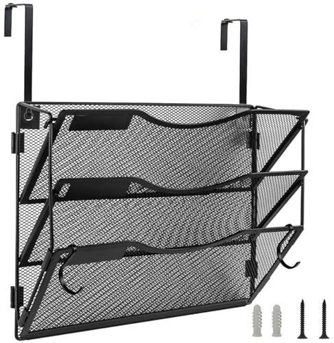 BOHDK Organizer da parete con 3 tasche, organizer per documenti da parete, in rete staccabile, con pannello per etichette, 2 ganci, montaggio a parete e porta da appendere per casa e ufficio