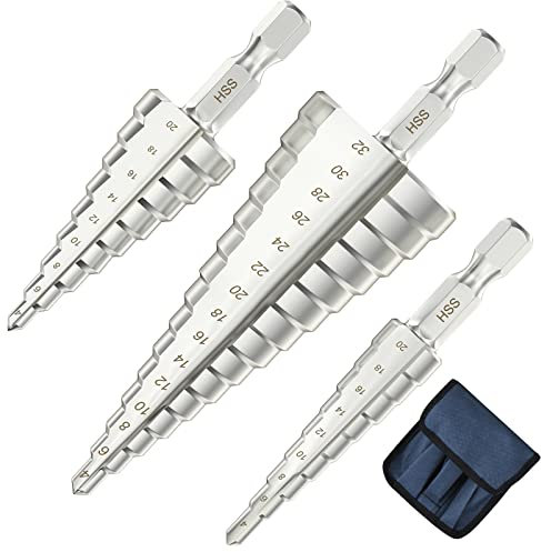 flintronic Punte Coniche, Fresa Conica Trapano a Gradini, HSS Titanium, Misure 4-12/4-20/4-32, Buco Cutter a Scalini per Eseguire Foro In Metallo Acciaio Ottone Legno Plastica Ferro
