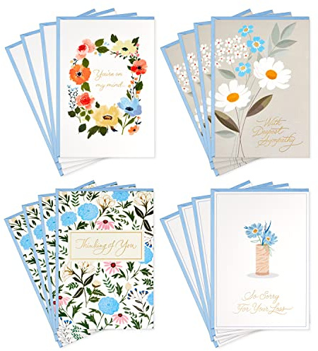 Hallmark Sympathy Cards Assortment, Painted Flowers (16 Assorted Thinking of You Cards with Envelopes)