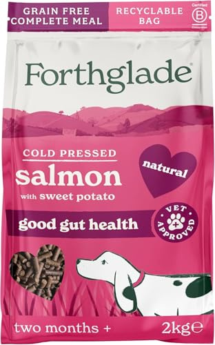 Forthglade Dry Dog Food, Cold Pressed (2kg), Hypoallergenic and Grain Free Dog Food, Salmon & Vegetables, Natural Senior, Adult and Puppy Meal, Vet Approved For Good Gut Health