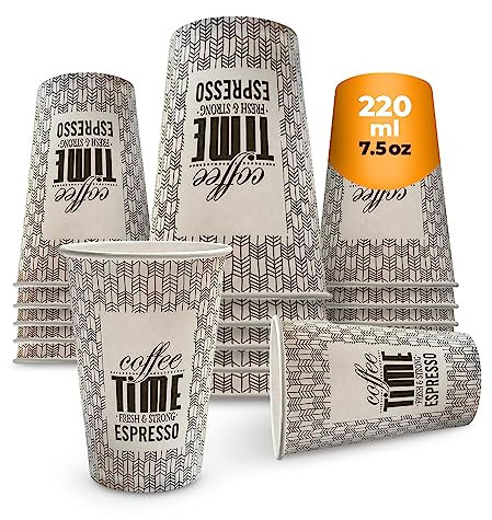Weemex 200 Vasos desechables de café | Vasos para llevar | Vasos de papel para fiestas o eventos de 220 ml 7,5 Onzas SIN TAPAS | Vasos para Té | Vasos para bebidas calientes y frías (200)