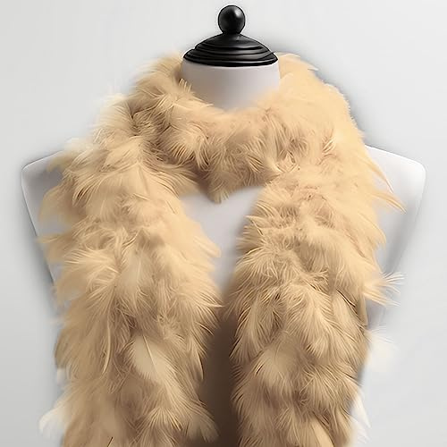 Fjäderboa fjäderhalsduk, ca 180 cm längd tillverkad av äkta färgade fjädrar – perfekt kostymtillbehör, Charleston, 20-talet, flapper, karneval, temafest, hantverk, dekoration (kräm)