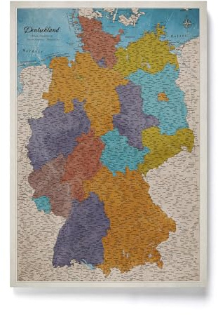 CANVASCALE Canvas Deutschlandkarte mit Pinnwand Kork zum Pinnen der Reiseziele - Wanddeko für Jeden Raum - Hochwertige Leinwand Bilder mit Deutschlandkarte (70x50 cm, Muster 2)
