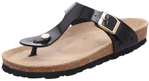 Rohde Damen Zehentrenner Pantolette Metallic-Optik Alba 5600, Größe:42 EU, Farbe:Schwarz