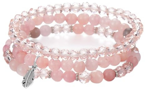 GoPaw Perlenarmband Stretch Damen, Kristall Mehrschichtiges Boho Armband für Frauen, Geburtstagsgeschenk (Rosa)