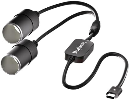 Moqidong USB C to Cigarette Lighter Adapter 36W: PD3.0 2-Socket USB C to 12V Adapter 3A Type C Male to Cigarette Lighter Female Dual Socket for Dashcam Radar Fan Recorder GPS E Dog