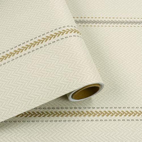VaryFloral Papel pintado de tela de pasto beige, 30 cm x 300 cm, papel pintado texturizado, tela a rayas, efecto lino, rollo de vinilo autoadhesivo, papel de contacto grueso, impermeable, papel tapiz