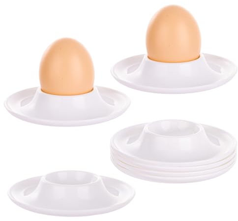 ASelected Set of 8 Egg Cups, Plastic Egg Holders Round Soft Hard Boiled Egg Cup, White Stackable Egg Stand with Tray - Microwave and Dishwasher Safe