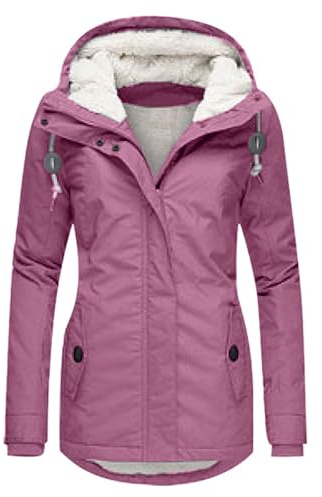 NAFING Veste En Laine Femme, Doudoune Femme Zippée Blouson Chaude Avec Capuche Doudounes De Randonnée Femme Parka Hiver Anorak Légère Manteau Polaire Doudoune Duvet Matelassé