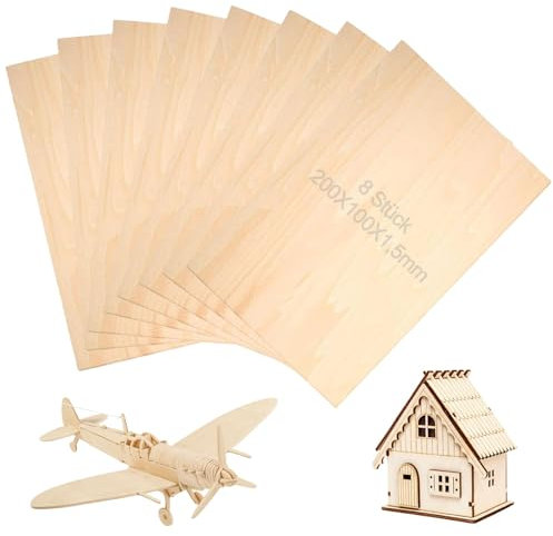 Contreplaqué, 8 pièces Feuilles de bois de balsa, 200x100x1,5mm Panneaux Multiplex, Contreplaqué de tilleul Non Peint, Pour les Processus de Coupe