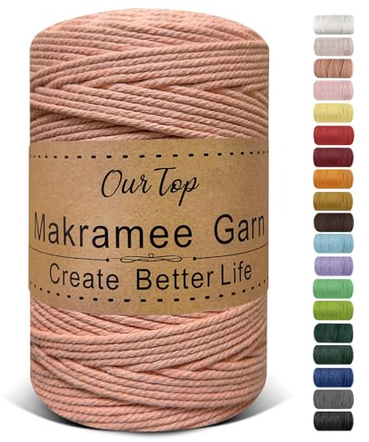 OurTop Makramé-rep 3 mm x 300 m, Makramé-garn för pyssel, hantverk, gobeläng, boho-dekoration (mörkrosa)