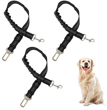 FHISKUNYU 3 Pezzi Cintura di Sicurezza Auto per Cani con Guinzaglio Regolabile, Moschettone Rinforzato in Nylon Resistente - Nero, Adatto a Tutti Cani e Gatti