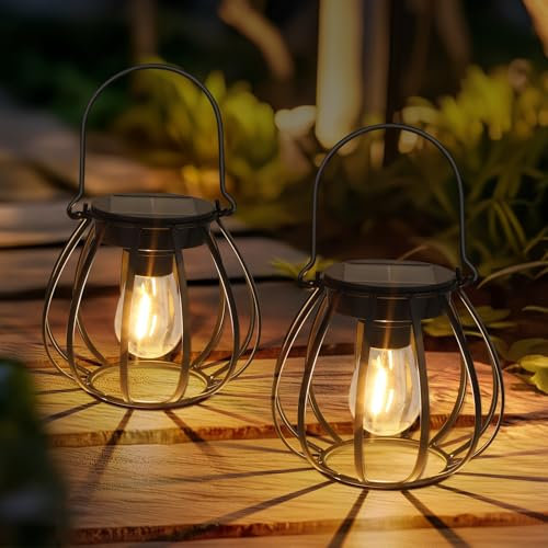 Kimjo Solarlaterne für Außen - Solarlampen für Außen Garten Hängend Stehend IP65 Wasserdicht - Topfförmige Solar Laternen für Draußen Warmweiß Metall - Hängende Solarleuchten Garten Patio 2 Stück
