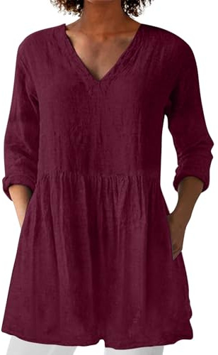 MJGkhiy Camicia Donna Elegante Rosa Curvy Maglietta con Bottoni Casual Maglia Primaverile Manica Lunga Top Tinta Unita Camicia Lino Bluse e Camicie Taglie Forti Maglie Camice da Lavoro